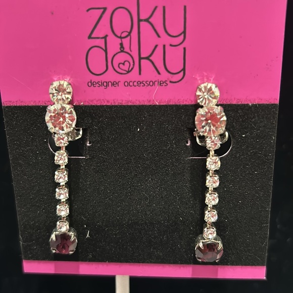 Amethyst Crystal &Crystal Linear Clip On Earrings-Boutique - Picture 2 of 4